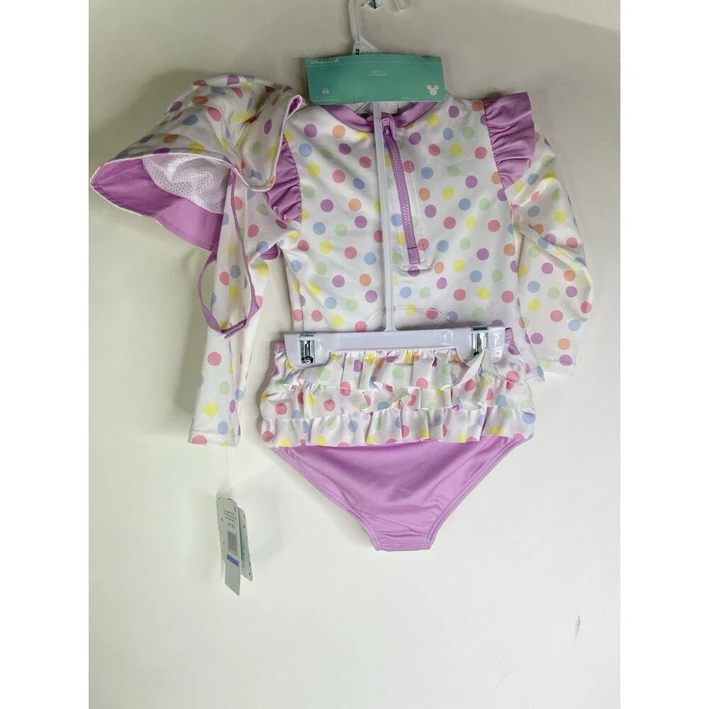 Disney Minnie Mouse 3 Piece Rash Guard Top Bottoms Swim Set Swimwear 18 Months